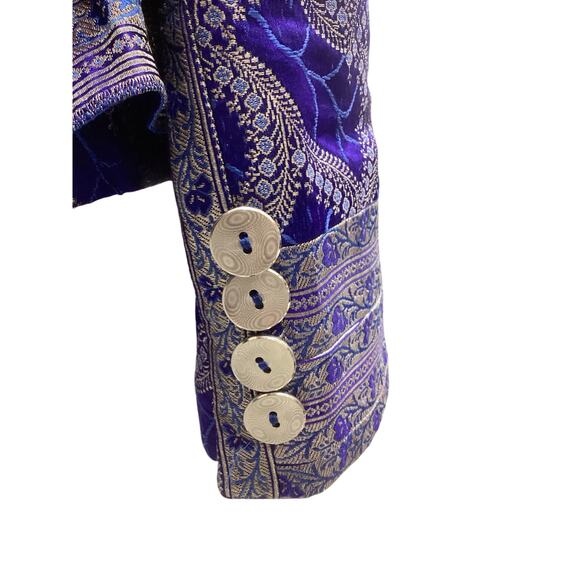 VTG Designer Polatof Women’s Blazer Size M Silk Embroidered Ruffled Royal Blue - Picture 4 of 7